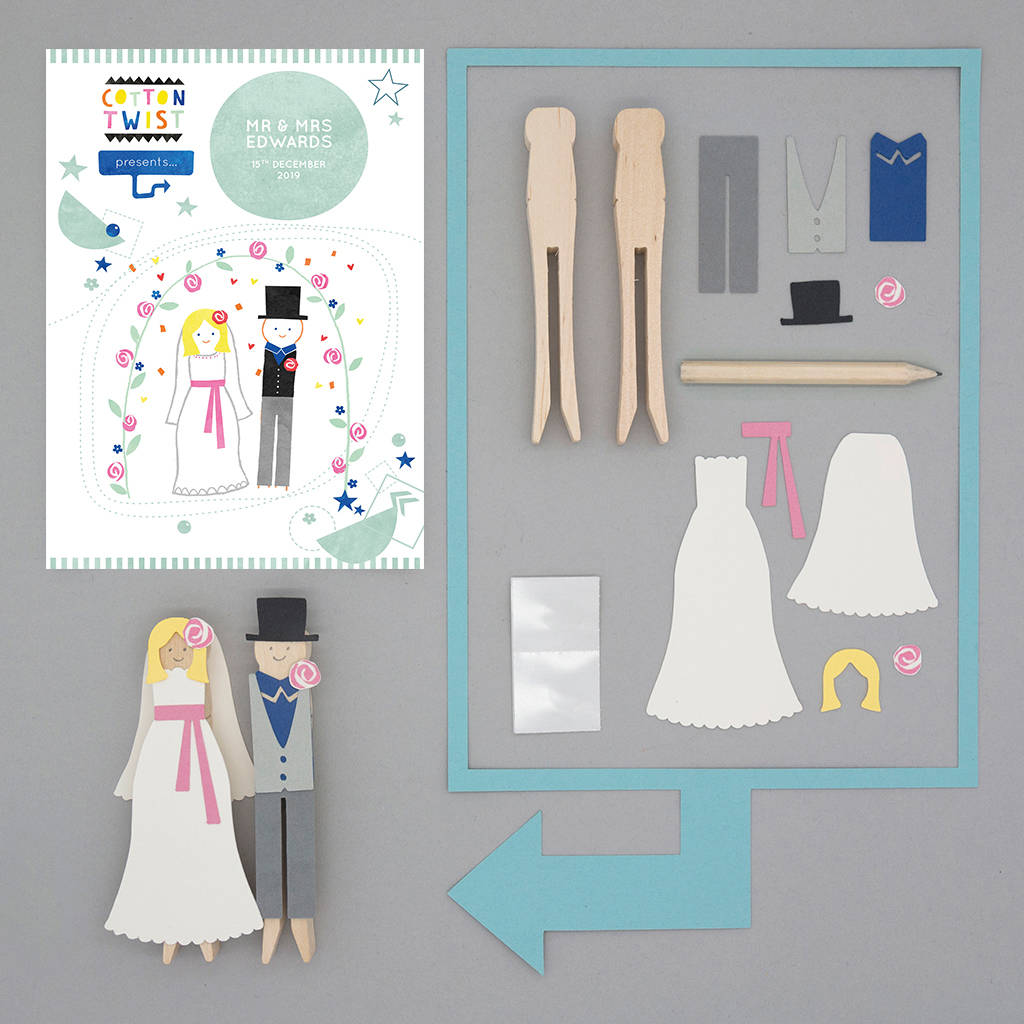 Personalised Make Your Own Bride And Groom Peg Doll Kit By Cotton Twist