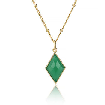 Green Onyx Diamond Shape Pendant On Bobble Chain, 4 of 5