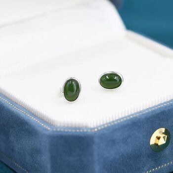 Genuine Green Japer Jade Stone Oval Stud Earrings, 3 of 12