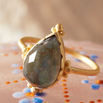 Grey Labradorite18 K Gold And Silver Pear Shaped Ring, 6 of 12