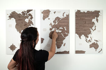 Large Personalised Wooden And Mirror World Map Wall Art, 2 of 7
