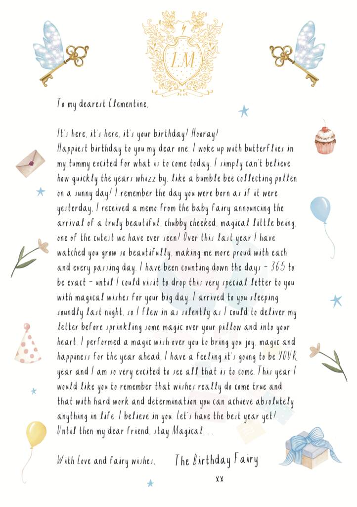 Magical Personalised Letter From The Birthday Fairy By LUNAR MAIL