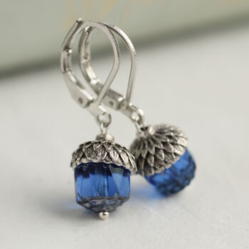 Sapphire Blue Silver Acorn Earrings, 4 of 7