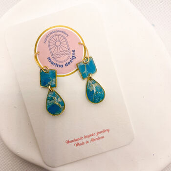 Turqoise Dainty Drop, Clay And Resin Earrings, 4 of 12