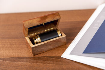 Six Inch Brass Handheld Mini Telescope With Wooden Box, 4 of 12