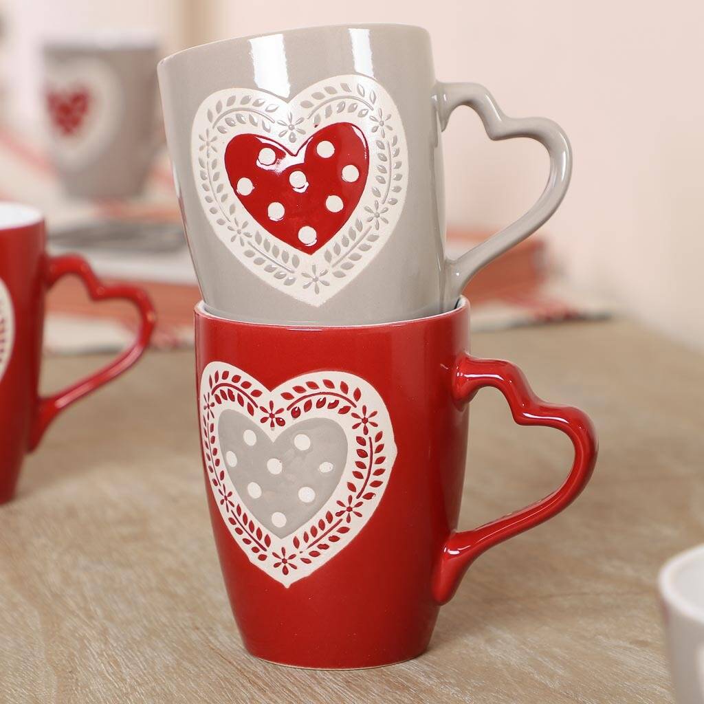 Set Of Four Love Heart Ceramic Mugs By Dibor
