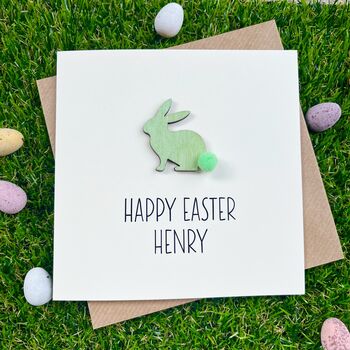 Personalised Happy Easter Pom Pom Bunny Rabbit Card, 2 of 4