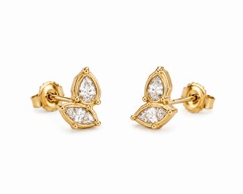 Marquise Cz Bezel Earring Studs In 18 K Gold And Silver Leaf Stud Earrings, 6 of 9