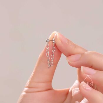 Sterling Silver Heart Chain Stud Earrings, 5 of 10