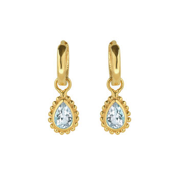 March Birthstone Aquamarine Gold Plated Huggie Hoop Earrings, 2 of 12