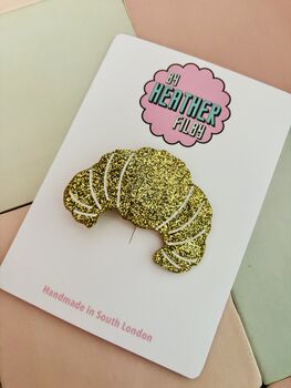 Croissant Glitter Resin Large Hair Clip / Pastry Baker Gift For Her / Novelty Food Statement Hair Slide / French Bakery Barrette, 5 of 6