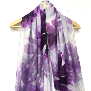 Plum Floral Print Soft Scarf Gift Boxed With Card, 4 of 8