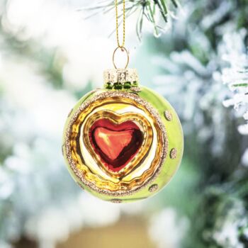 Set Of Indented Vintage Style Heart Baubles, 3 of 6