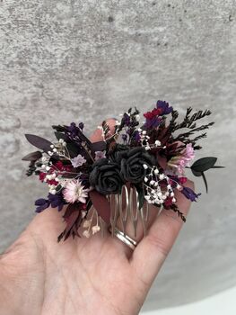 Black, Pink And Burgundy Gothic Flower Hair Comb, 2 of 5