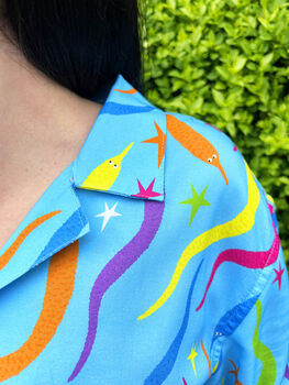 Fun Worm On A String Pattern Button Up Hawaiian Shirt, 5 of 8