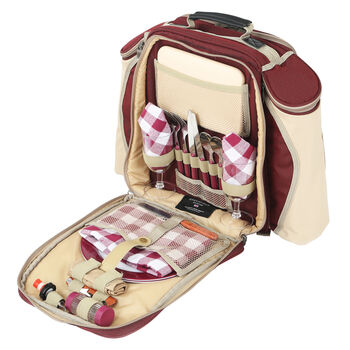 Deluxe Two Person Picnic Backpack Hamper Mulberry Red, 3 of 4