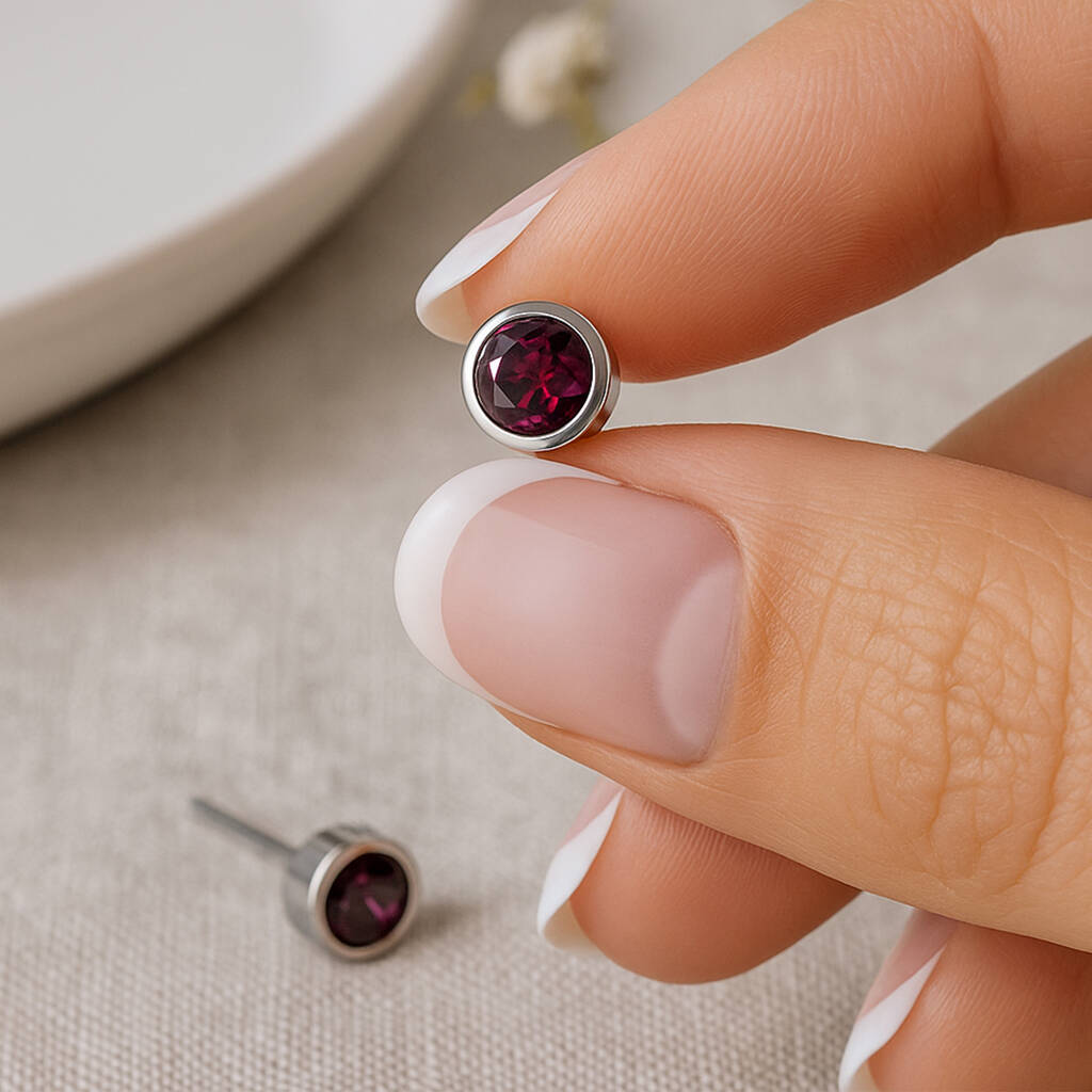 Sterling Silver February Birthstone Stud Earrings – 7mm, 1 of 8