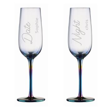 Personalised Date Night Metallic Champagne Flute Set, 4 of 4