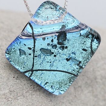 Turquoise Diamond Shaped Fused Glass Necklace, 4 of 12