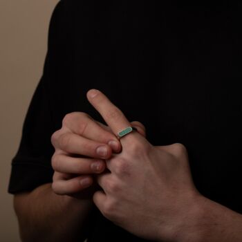 Malachite Stone Silver Signet Ring, 5 of 11