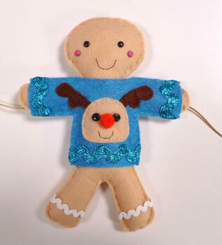 Sewing Kit Gingerbread Men In Jumpers Christmas Garland, 9 of 10