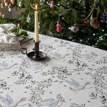 Luxury Heavy Linen Feel Tablecloth Christmas Doves Of Peace, 4 of 6