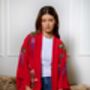 Wisteria And Chrysanthemum Red Fully Lined Embroidered Short Kimono, thumbnail 2 of 7
