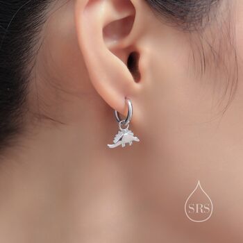 Sterling Silver Dinosaur Dangle Hoop Earrings, 8 of 12