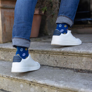 Peace Light Blue And Peace Blue Men's Socks Bundle, 5 of 7