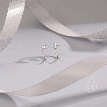 Starburst Star Huggie Hoop Earrings In Sterling Silver, 2 of 10