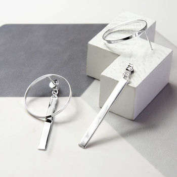 Sterling Silver Large Ring And Bar Stud Earrings, 2 of 3