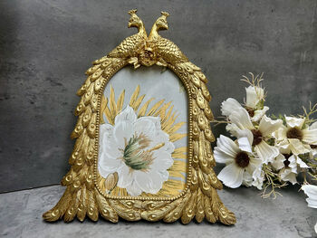 Aged Gold Coloured Peacock Photo Frame – 6x4 Inch Freestanding, 3 of 12