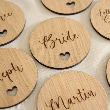 Custom Wooden Wedding Heart Shaped Circle Coasters, 3 of 5