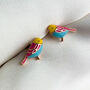 Sterling Silver Colourful Bird Stud Earrings, thumbnail 2 of 9