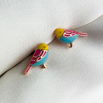 Sterling Silver Colourful Bird Stud Earrings, 2 of 9