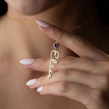 Vertical Name Necklace With Heart Birthstone, 3 of 9