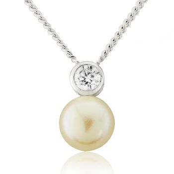 Solitaire White Pearl Necklace With Cubic Zirconia, 2 of 3