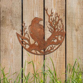 Rusty Metal Cawing Crow Art Metal Raven Wall Decor, 11 of 11