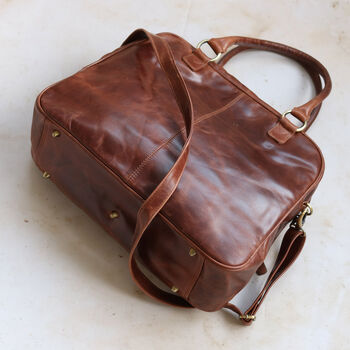 Brown Leather Overnight Holdall Bag, 4 of 6