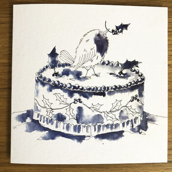 Inky Blue Christmas Robin Cards Set Of Five, 4 of 6