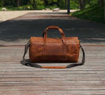 Stitched Detail Genuine Leather Holdall Vintage Look, 8 of 9