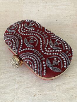 Red Handcrafted Oval Clutch Bag, 2 of 4