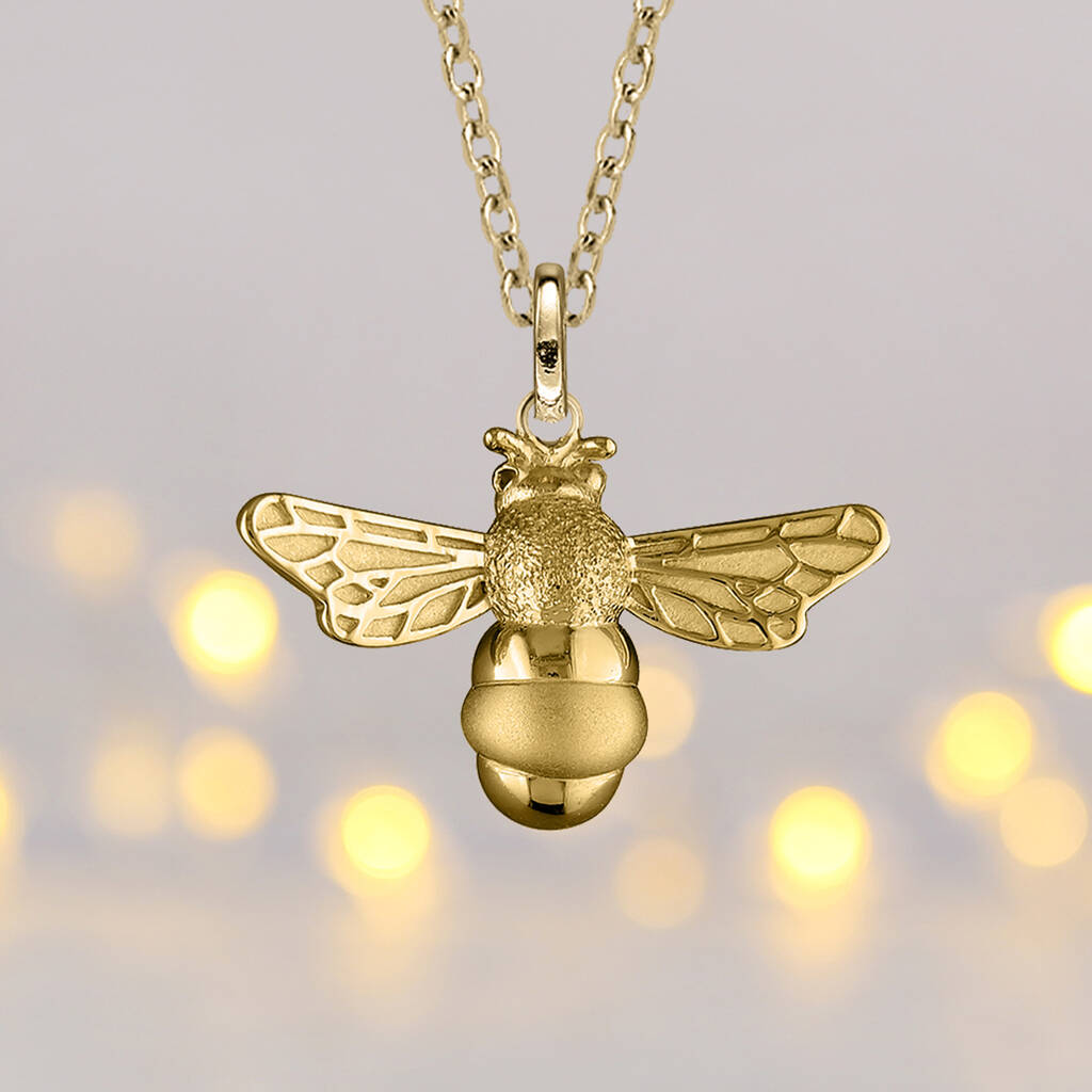 18ct Gold Plated Bumble Bee Necklace By Songs of Ink and Steel