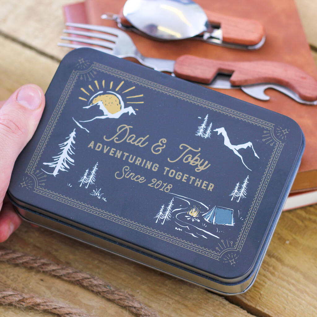 Personalised Adventure Camping Cutlery Tin Set, 1 of 4