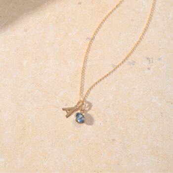 Yellow Gold Initial And Cz Birthstone Necklace, 10 of 11