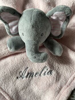Embroidered Pink And Grey Baby Elephant Comforter, 6 of 8