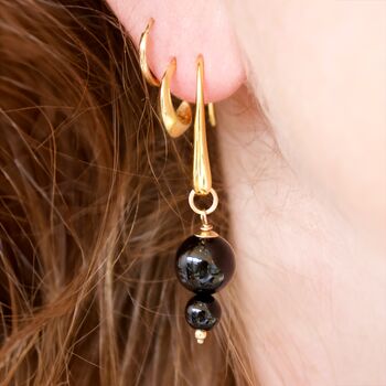 Garyn Black Onyx Gemstone Hook Drop Beaded Earrings, 2 of 4