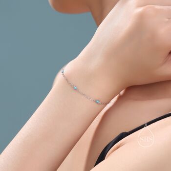 Sterling Silver 2mm Turquoise Beaded Satellite Chain Bracelet, 7 of 12