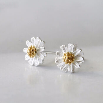 Sterling Silver Daisy Flower Earrings For Mother's Day, 2 of 3