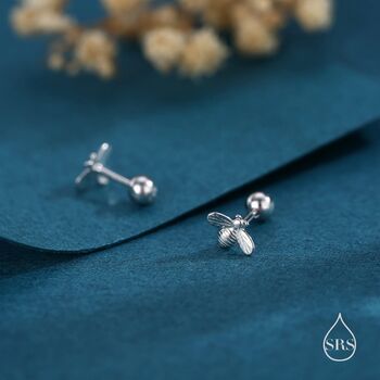 Tiny Bumble Bee Screw Back Earrings In Sterling Silver, 2 of 10